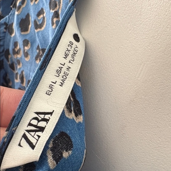 Zara Blue Leopard Tiered Smock Dress large - Picture 8 of 9